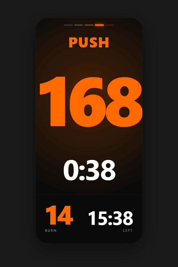 Live workout in portrait — current zone, heart rate, and Burn Points